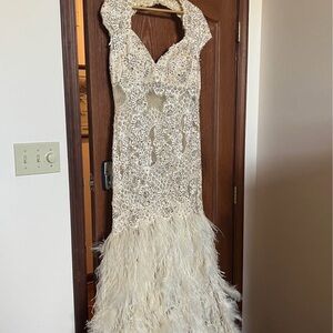 Elegant Lace and Feather Dress